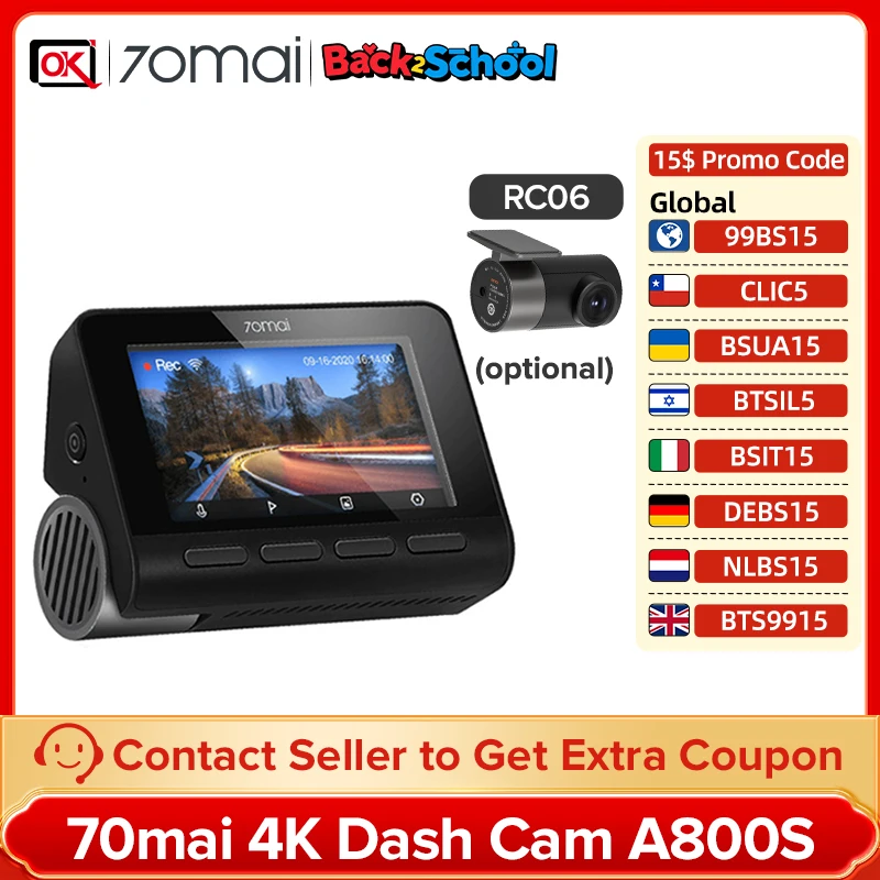 4K画素超強暗視 前後2カメラ 70mai Dash Cam 4k A800SE Amazon.com: 70mai 4K Dash Cam Front and Rear with STARVIS