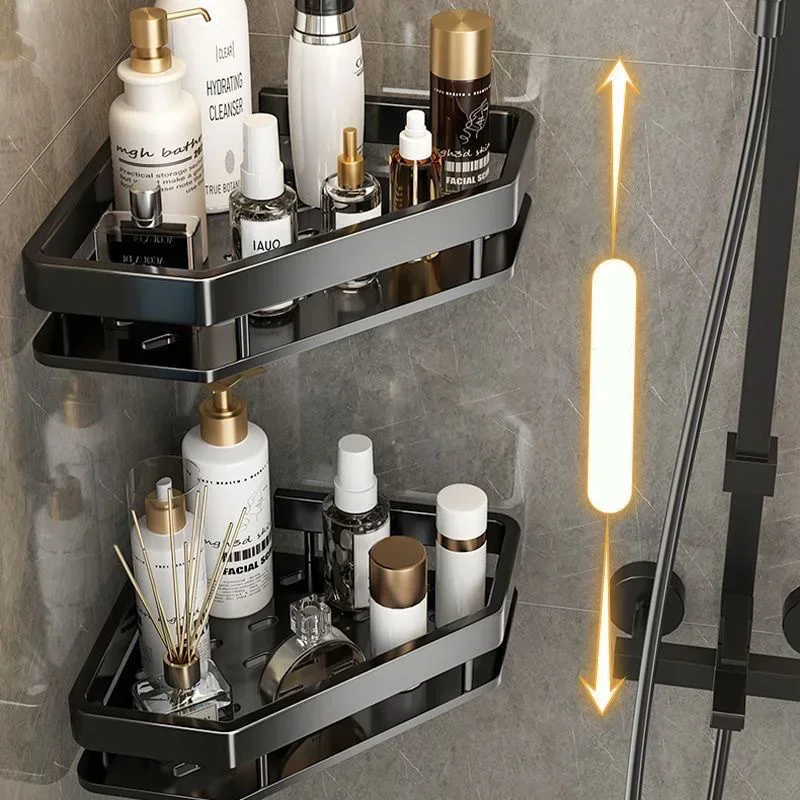 Punch-free Wall-mounted Bathroom Shelf, Corner Rack, Shampoo Storage, Aluminum Holder, Kitchen Organizer, Accessories