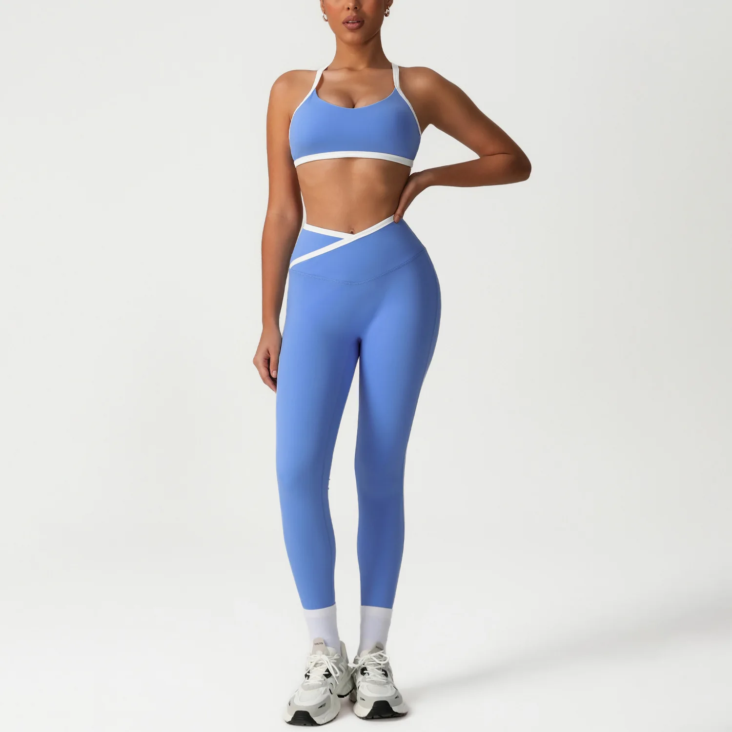 Conjunto de ioga fitness feminino de duas peças, super macio, elástico, respirável, de secagem rápida, para corrida, roupas esportivas femininas para treino