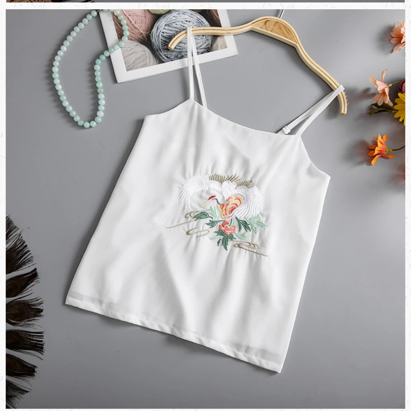 

Chinese Traditional Modern Han Style Women's Retro Simple Underwear White Delicate Embroidery Cute Kimono