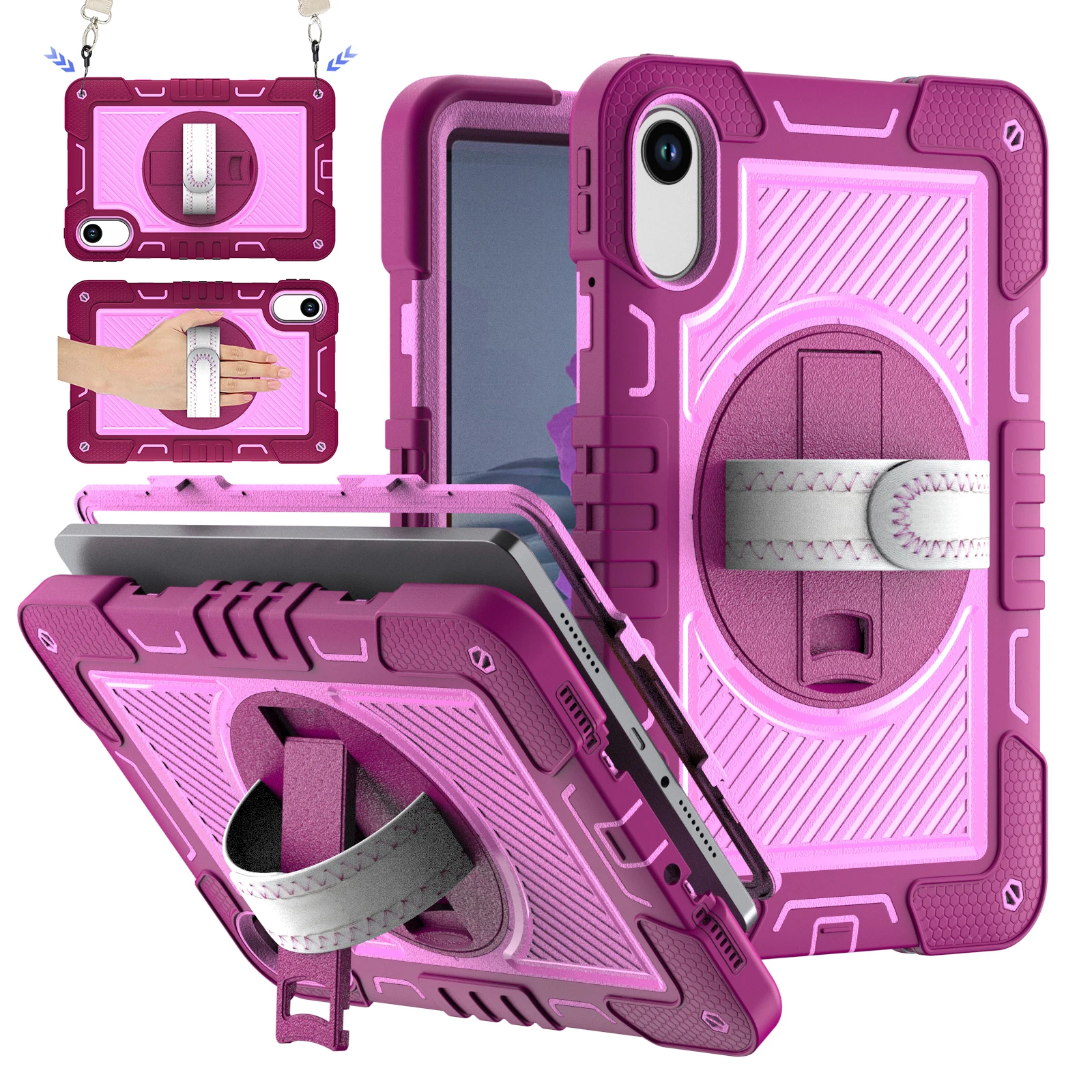 360 Rotating Stand Armor Case with Shoulder Strap - Durable Silicone + PC Hybrid Cover