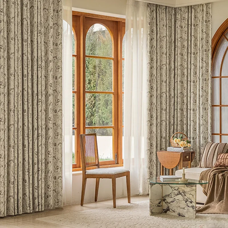 

Light Colored Cashmere Jacquard Blackout Curtains for Living Room Bedroom Romantic Retro Cortinas Custom Window Curtain Decor