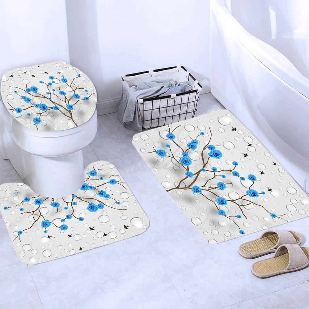 4-teiliges Badezimmer-Duschvorhang-Set – Wasserdichter Vorhang, Rutschfeste Matte, WC-Bezug, Badematte, 12 Haken