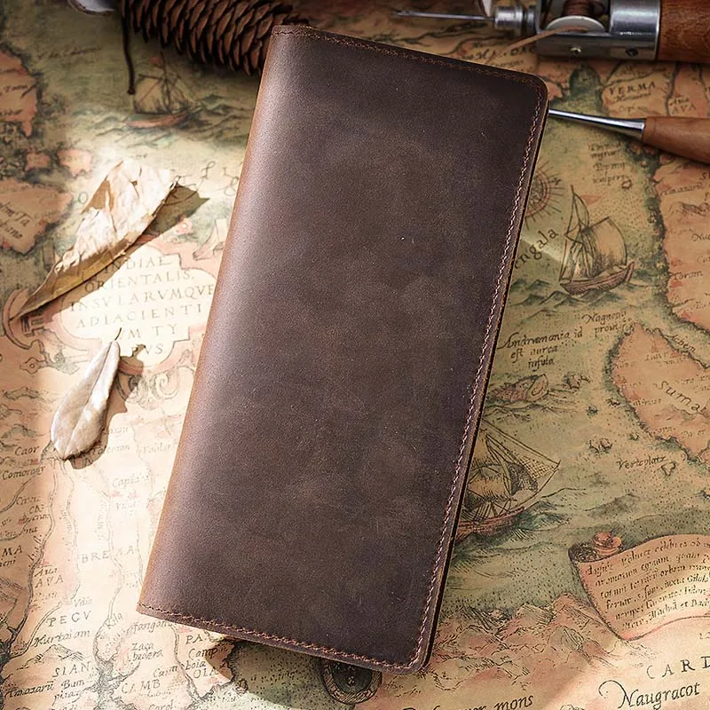 Wholesale Custom Bifold Long Wallet Crazy Horse Leather