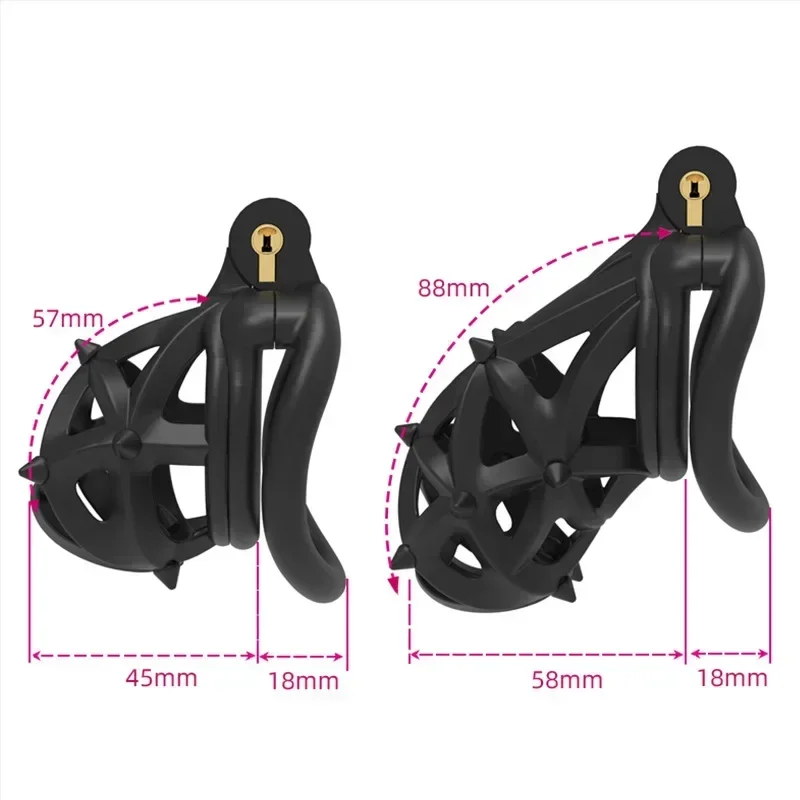 New Male Chastity Restraint with Double Headed Soft Spikes Breathable CB Lock Lightweight Cock Cage BDSM Adult Play 18+