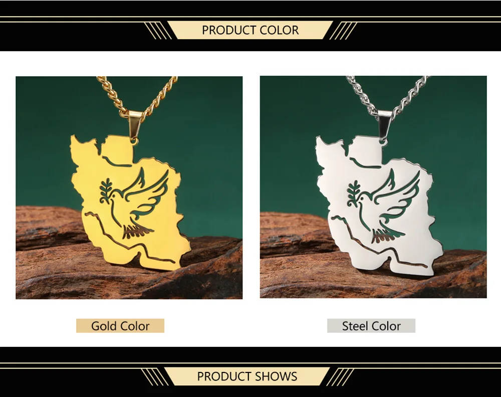 Dawapara Iran Karte und Frieden Taube Olivenzweig Halskette Persische Kalligraphie Anhänger Edelstahl Schmuck – Detail 5