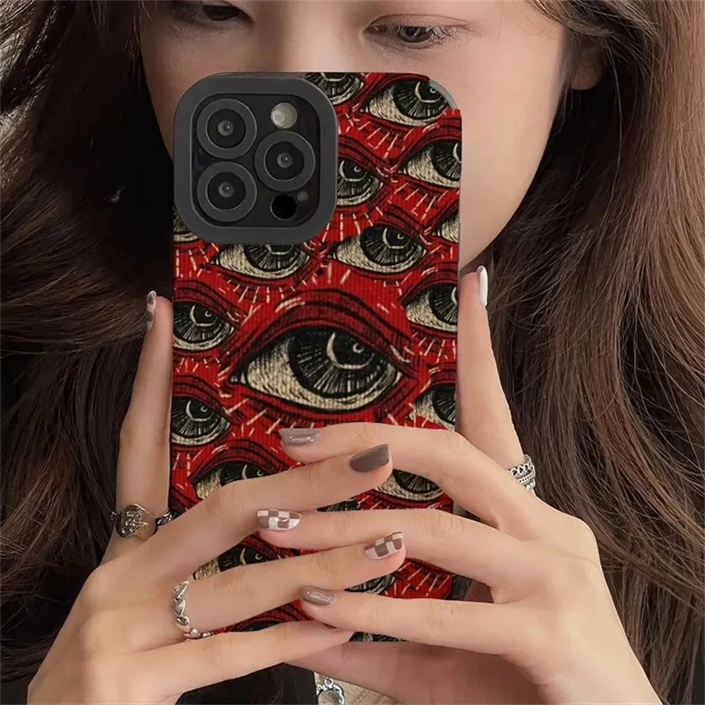 Fashion Spooky Scary Red Eye Silicone Case For iPhone 13 14 15 Pro Max 11 12 Mini SE 7 8 Plus X XR XS MAX Soft Shockproof Cover