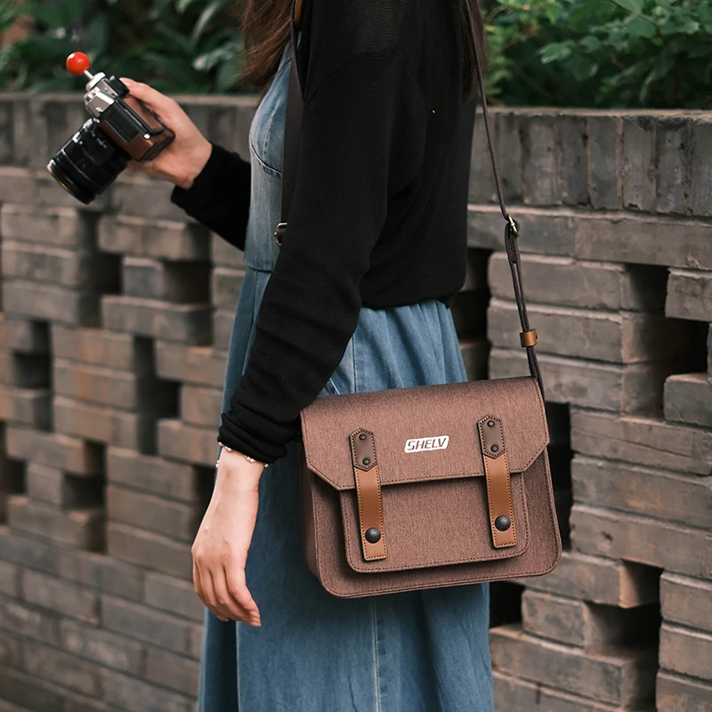 SYF&DJN Borsa Fotocamera Retro In Vera Pelle - Zainetto Impermeabile Per DSLR Sony Nikon Canon - Foto 10