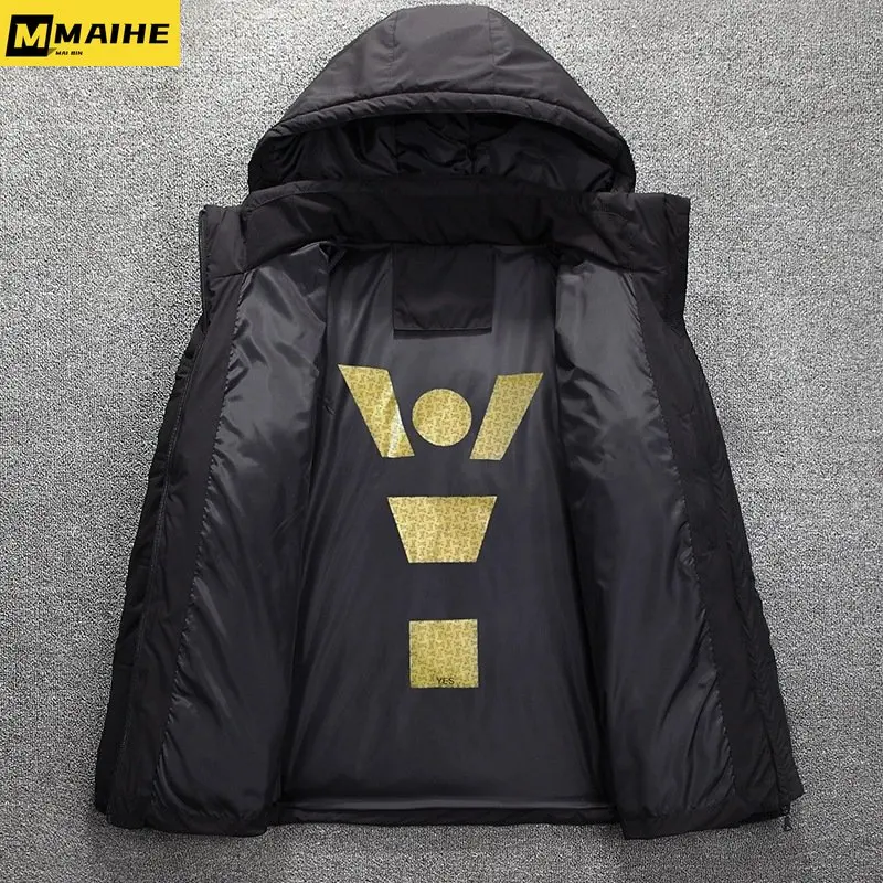 Men's Winter Down Jacket With Hood Winter Warm Men  Coat Casual Autumn Stand Collar Puffer Thick Hat White Duck Parka Male