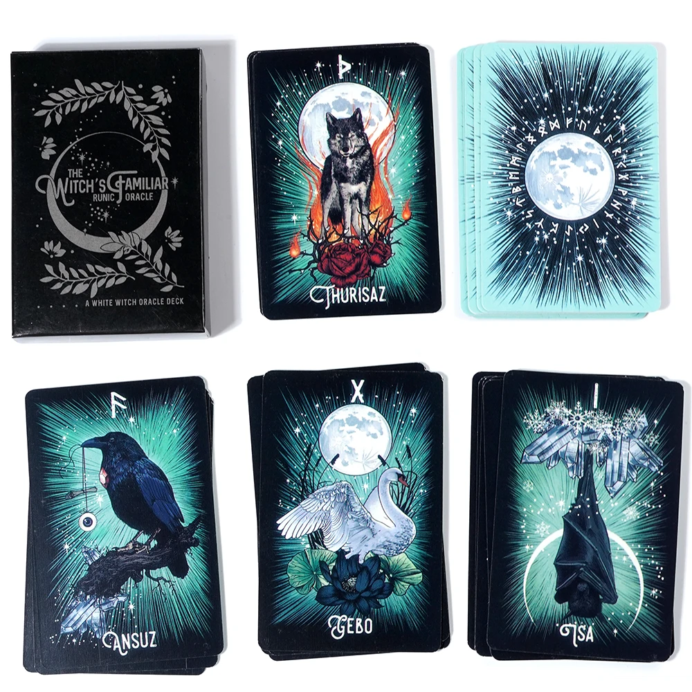 Witch'S Familiar Runic Oracle 24 Card Indie Tarot Deck Runes Rune Cards Animal Oracle Animal Tarot Cards Viking Runes