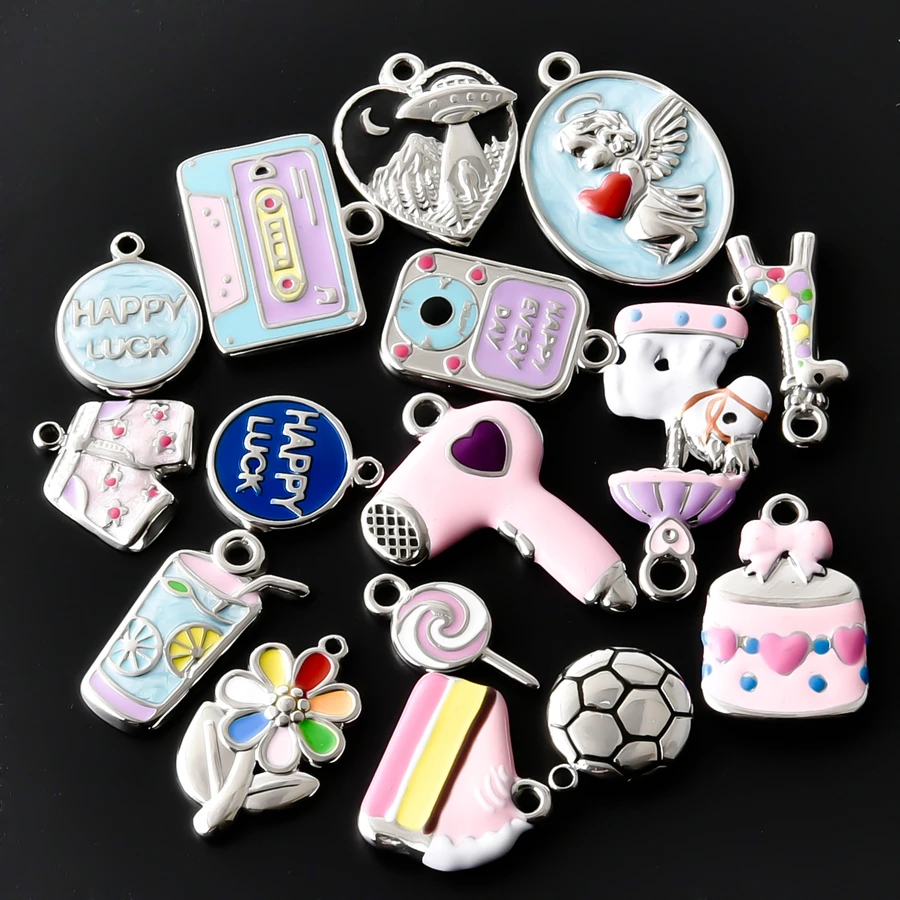 3 Stück/Set Öltropfen-Kuchen-Haartrockner Alltagsbedarf Charm Edelstahl-Anhänger für Schmuckherstellung Mädchen-Anhänger DIY Bastelbedarf