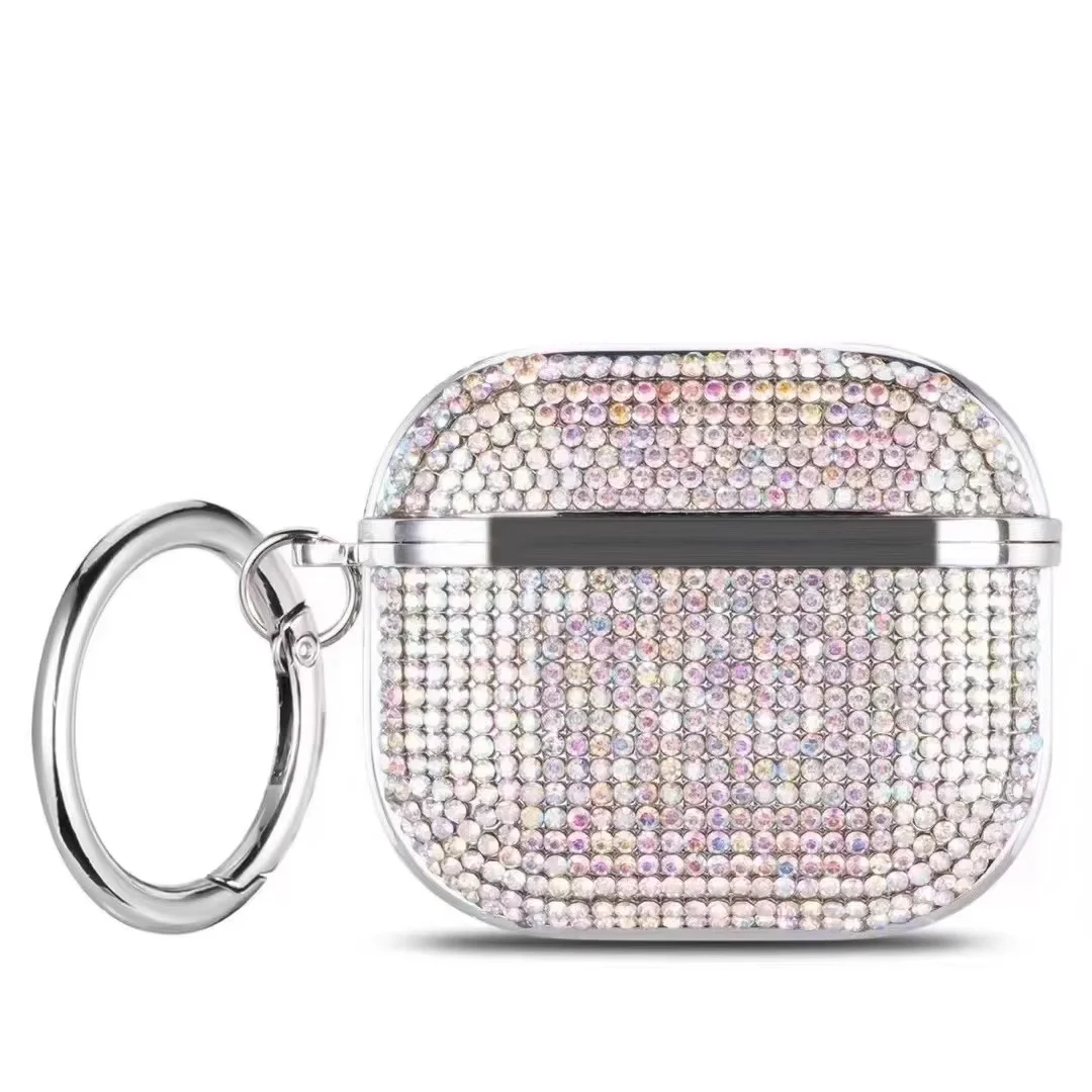 Deluxe Plated Sparkling Diamond Bluetooth Headphone Case with Keychain - Shockproof Earphone Cover