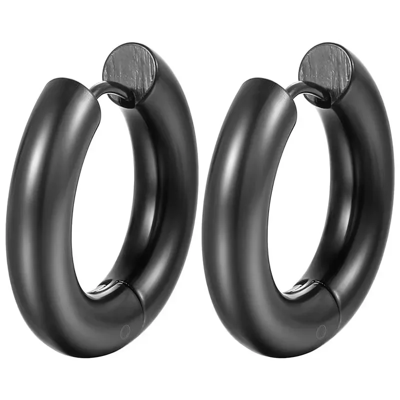 Stainless Steel Hoop Earrings Women Gold Silver Black Drop Circle Jewelry