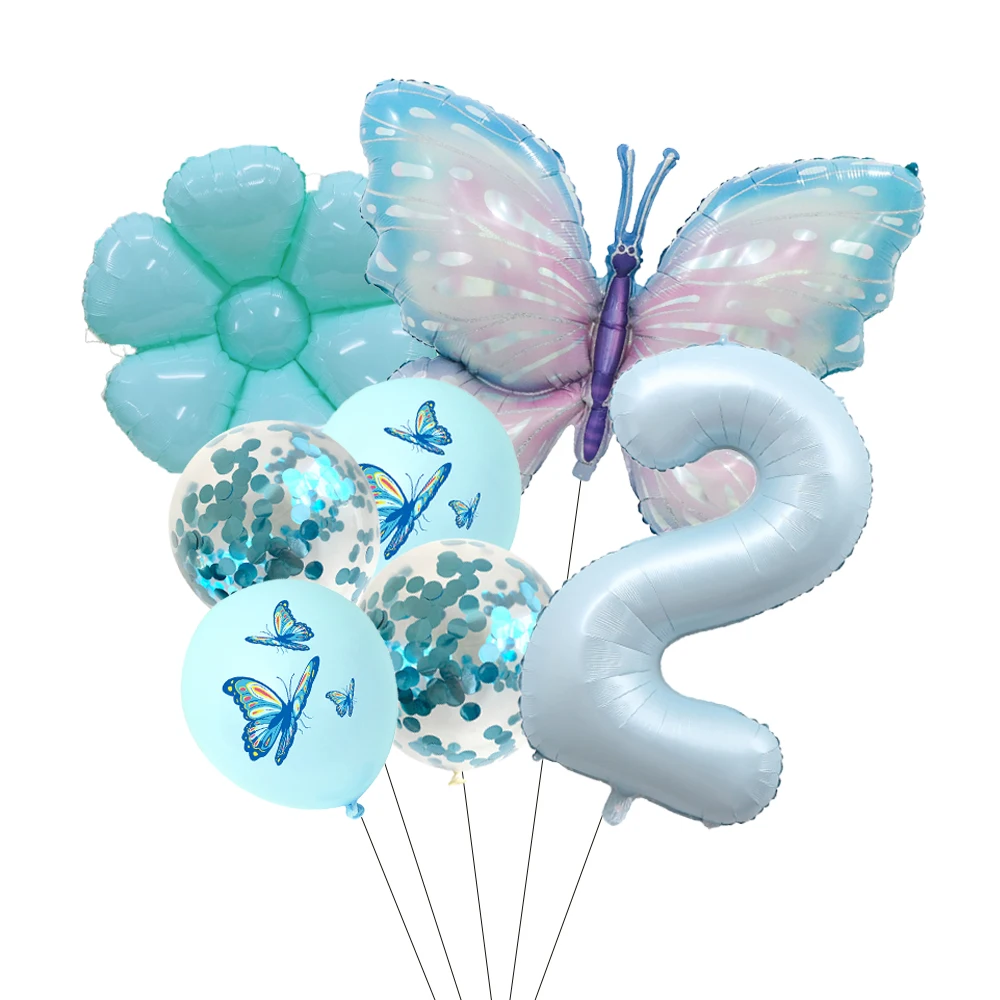 Butterfly Sunflower Celebration Balloon Set - Pink & Blue 7-Piece Party Decor Collection