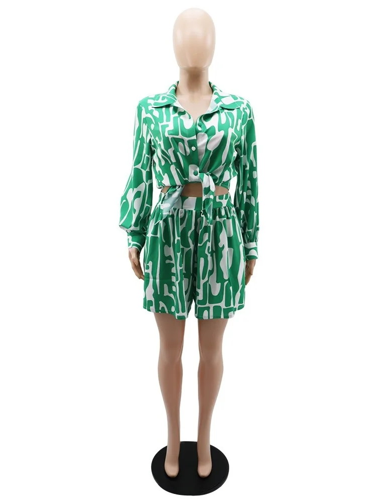 Wmstar Two Piece Sets Women Wholesale Loose Printed Button Top Shirt Casual Women's Shorts Set Summer 2025 Beach Outfits