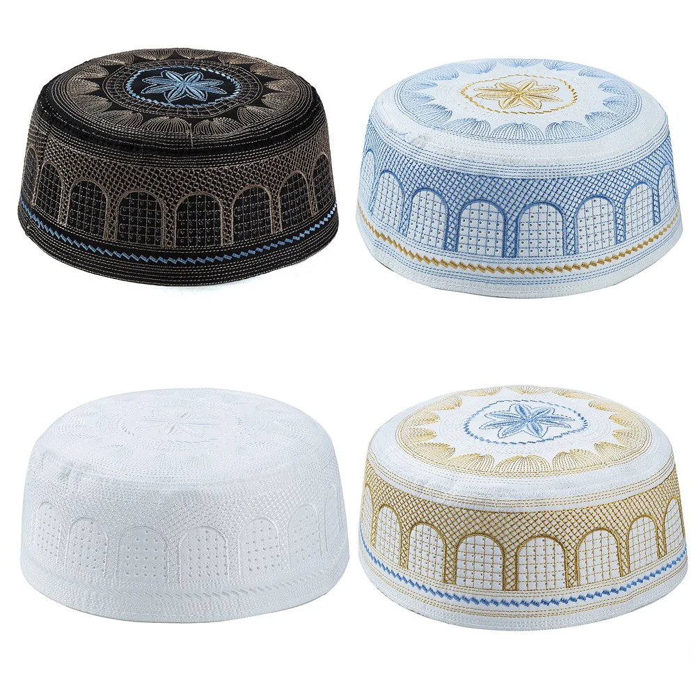 Ramadan Kippah Ricamo Hui Cappelli Islamici Uomini Musulmani Abbigliamento Cappello Da Preghiera Arabia Saudita Uae Kufi Caps Dropshipping Spedizione 