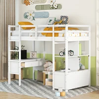 Twin Size Loft Bed with Built-in Desk with Two Drawers, and Storage Shelves and Drawers,White 2