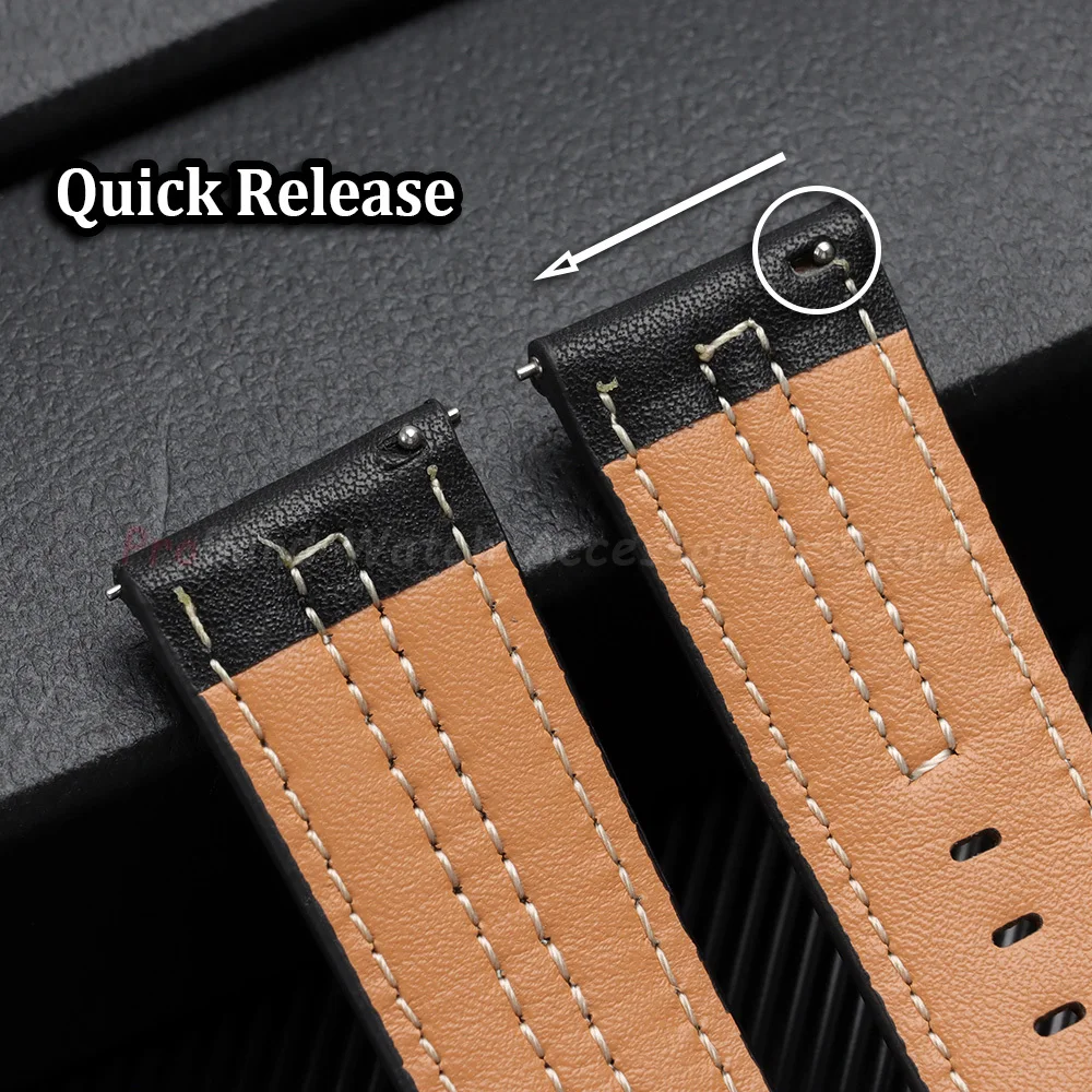 Vintage Genuine Leather Quick Release Watch Band - 22mm Cowhide Sport Bracelet