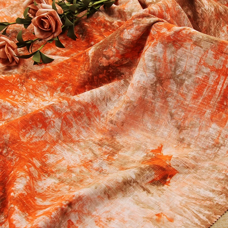 Tie-dyed Fabric Cotton Linen By The Meter for Dresses Clothing Coats Sewing Flax Two-color Cloth High-grade Summer Thin Red Blue 2