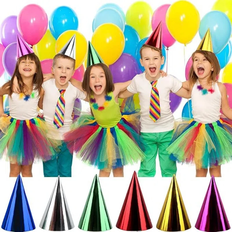 6pcs/Pack Kids Solid Color Birthday Hat Paper Gold Silver Adults Party Cap Red Green Headwear party hat birthday crown birthday headband set