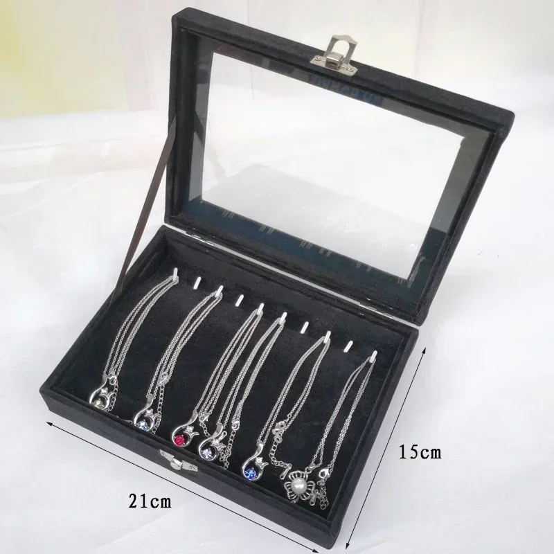 Black Glass Jewelry Storage Case with Lid for Necklace and Beads