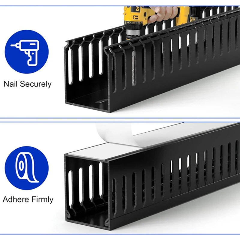 Plastic Racway Black cable tray PVC Open Slot Wiring Raceway Duct with Cover Cable ...