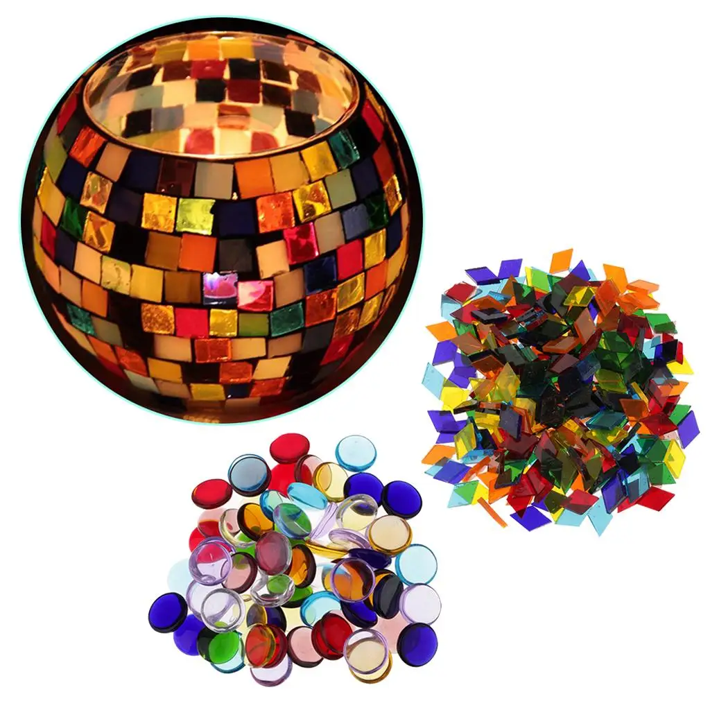 260g Round Rhombus Glass Mosaic Tiles Embellishment for Handmade Ornament