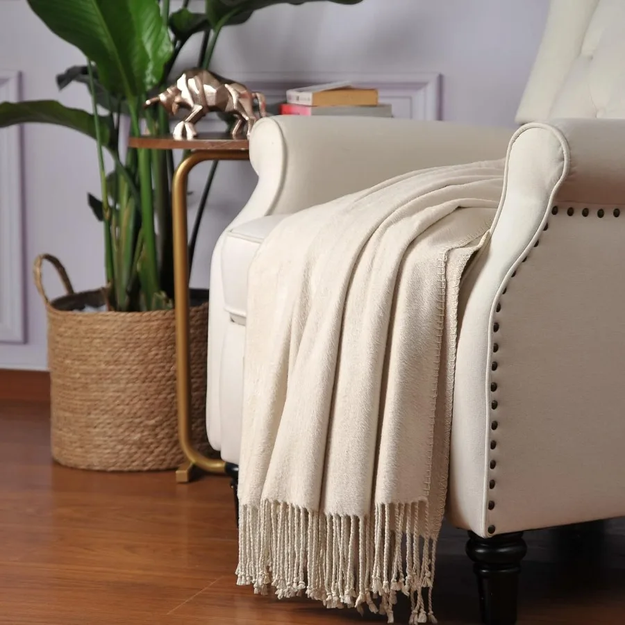 Luxurious Silk Throw Blanket with HandKnotted Fringe for Cozy Living Room or Bedroom Decor Naturally Soft and Breathable Fabric