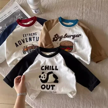 New 2025 Spring Autumn Cotton Patchwork Children's T-shirt Long Sleeve Boy Girl Base Shirt Casual Style Multicolor Kids Clothes