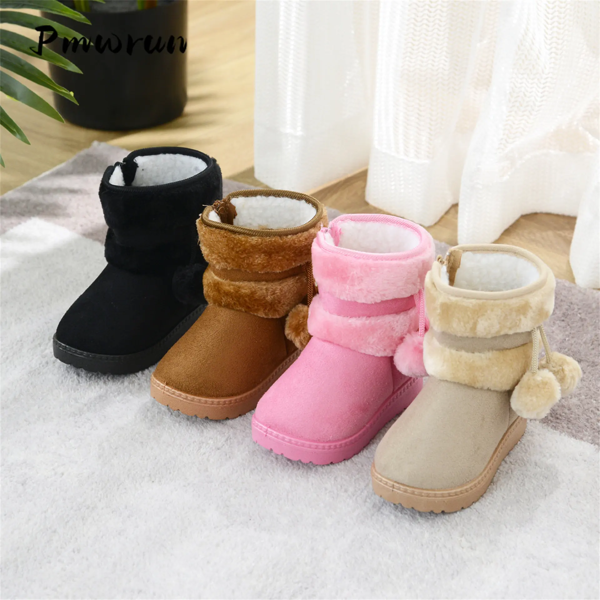 Maat 20 35 Nieuwe Winter Harige Meisje Hoge Top Baby Snowboots Met Leuke  Hairball School Kinderen Kids Warmer leuke Bal Bont Schoenen| | - AliExpress