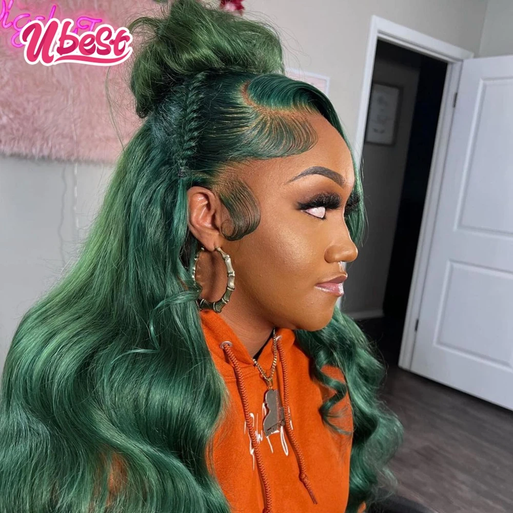 

Ubest 200% Dark Green Color Body Wave 13x6 Lace Front Human Hair Wigs For Black Women Lace Frontal Wig 30 Inch 13x4 Closure Wig