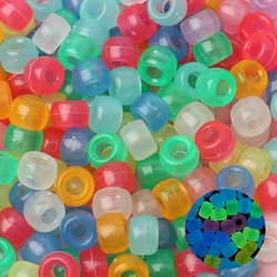 Set of 100 Luminous Acrylic Pony Beads - Large Hole Spacer Beads for DIY Crafts, Jewelry, Bracelets, and Hair Accessories (Random mixed color)