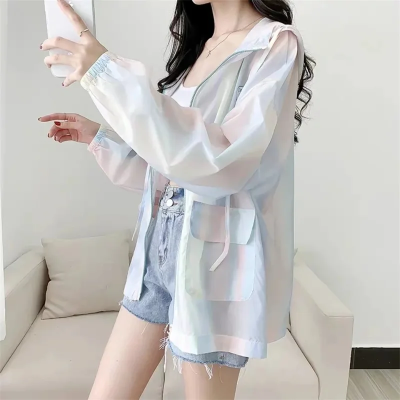 

Ice Silk Gradient Color Japanese Sunscreen Coat Women's Summer Thin Hooded Fresh Sunscreen Shirt Female Loose Student Jacket