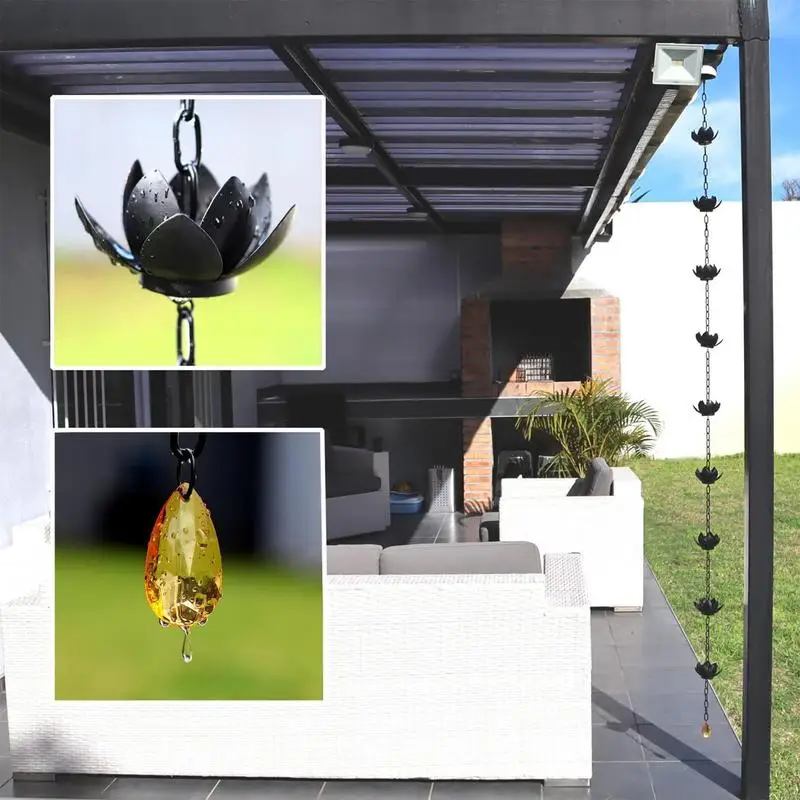 Rain Catcher Chain Lotus Flower Gutter Rain Catcher Functional and Decorative Replacement Gutter Rainwater Diverter Copper Lotus