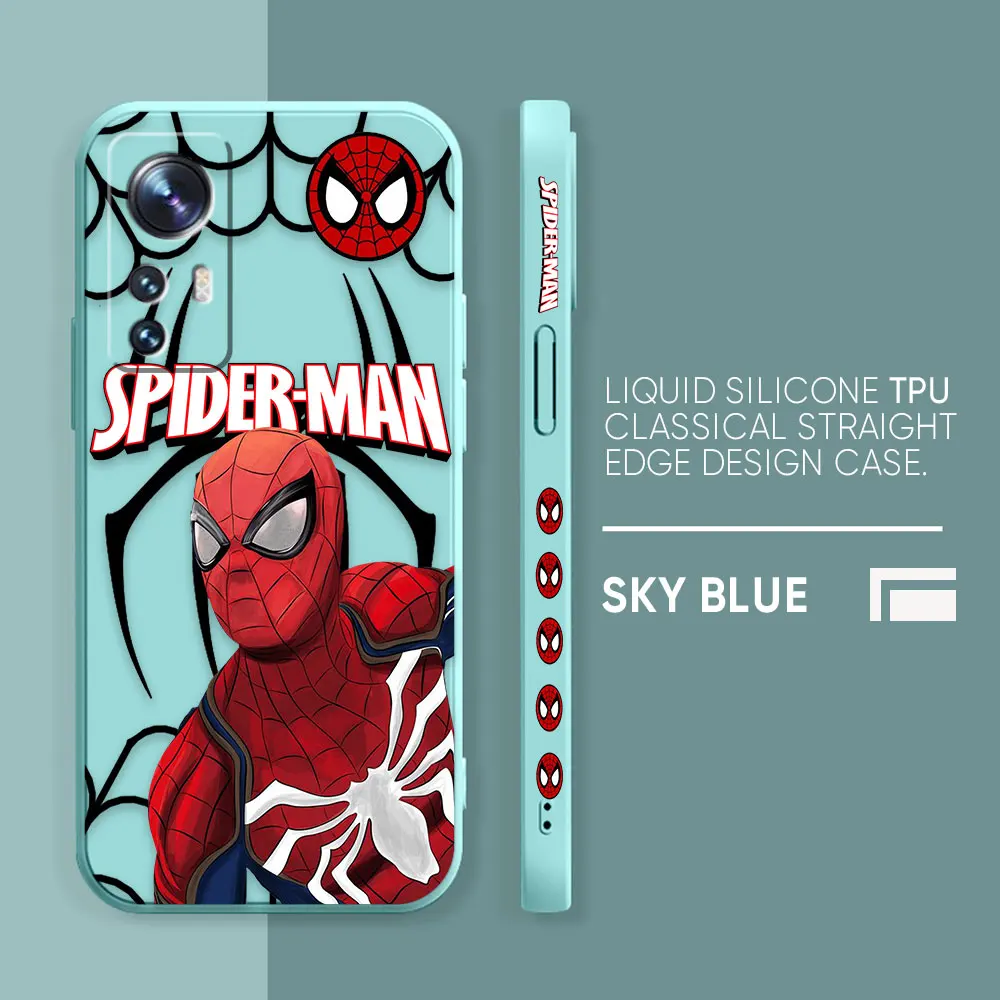Case For Xiaomi 13 12 12S 11 11T 10 10S 9 9SE 8 8SE Pro Ultra Lite Colour Simple Liquid Silicone Case Marvel's Hero Spider-Man