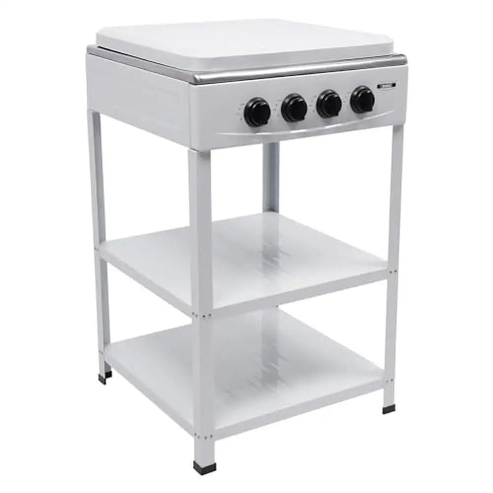 Stainless Steel Gas Stove 4-Burner BBQ Cooker with 2-Tier Storage Rack 5