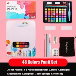 48 - Color Watercolor Paint Set with Brush & Paper for Artists and Beginners (48 Colors Set - Pink)