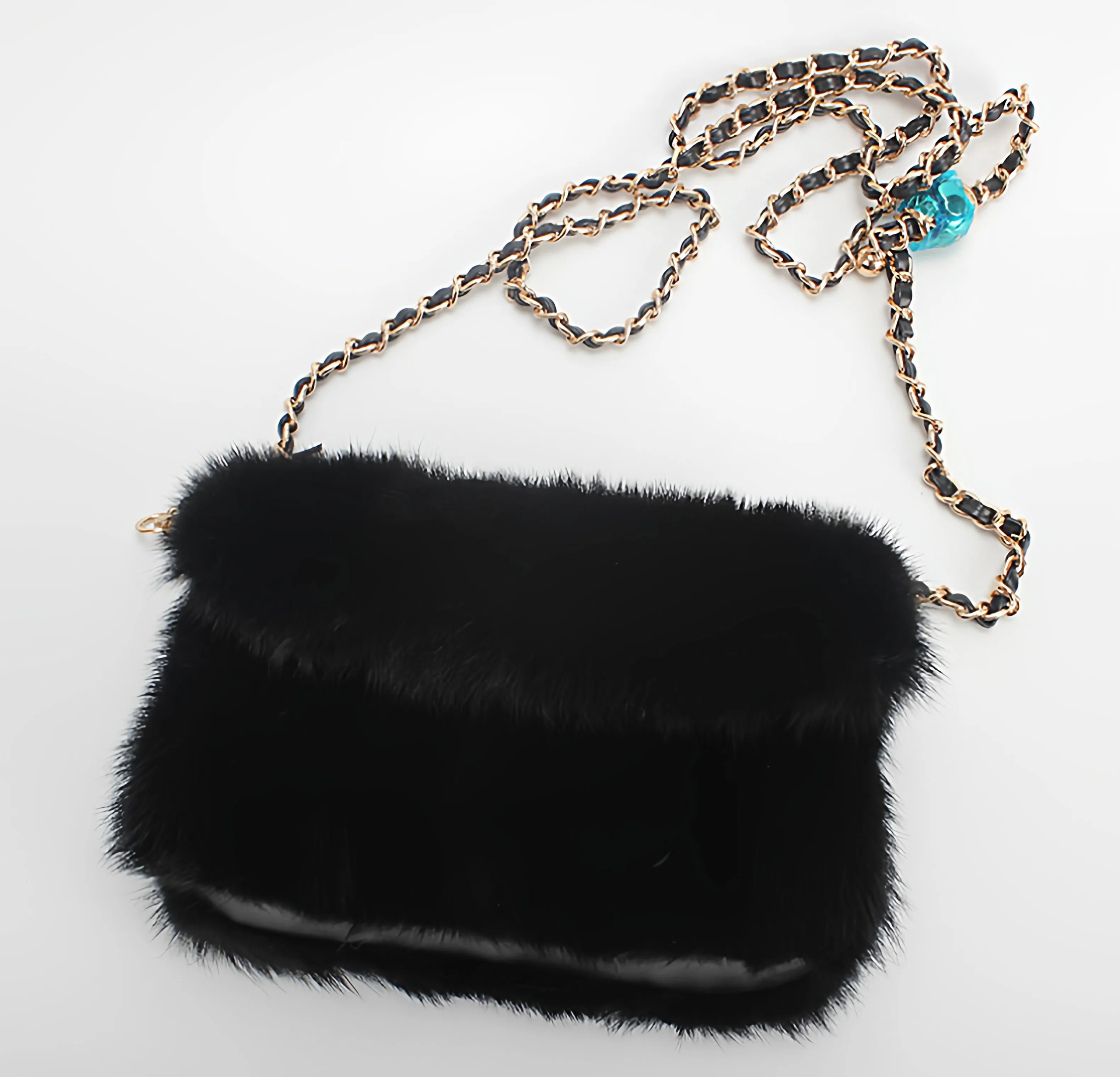 Herbst Winter klassische Tasche aus echtem Nerzfell, Umhängetasche, flauschige Luxushandtasche in reiner Farbe für Damen – Detail 16