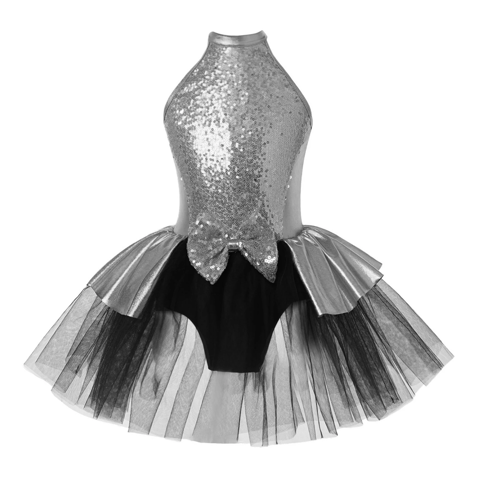 

Kids Girls Ballet Dance Dress Sleeveless Shiny Sequin Backless Mesh Tutu Gymnastics Leotard for Party Dress-up Stage Performance