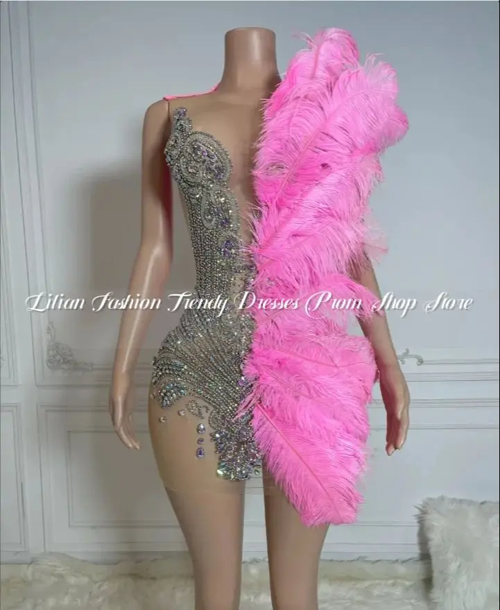Short Cocktail Homecoming Dress For Black Girls Crystal Beaded Feather Appliqu&eacute;