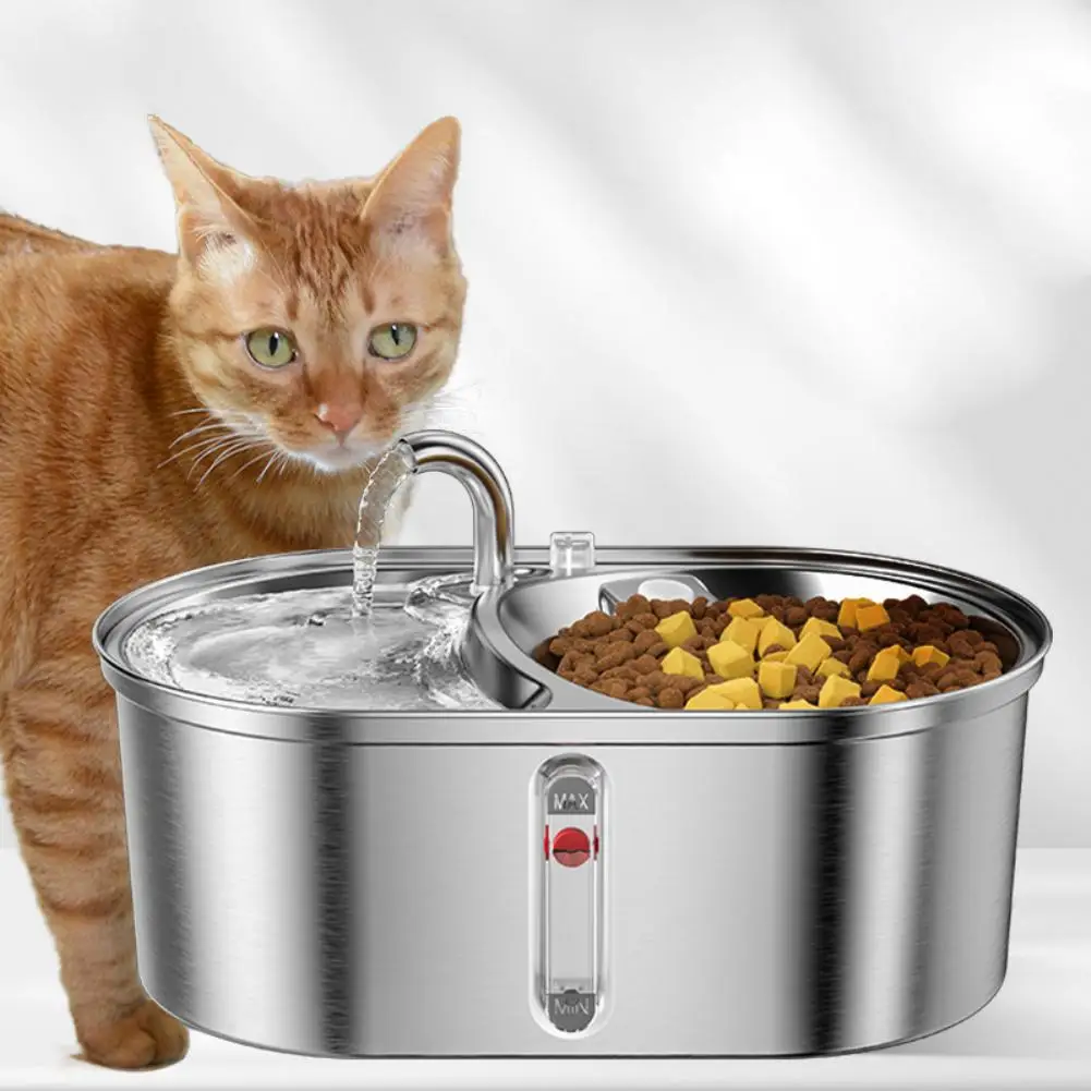 

Pet Water Dispenser Drinking Fountain 3l Large Capacity Stainless Steel Double Bowl Feeding Water Feeder Pet Supplies