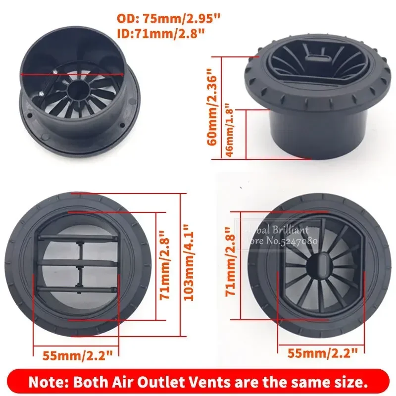 2 Type 75mm Car Air Diesel Vent Outlet Rotatable Heater Conditioner For Car Truck VAN Camper For Webasto Eberspacher Heater