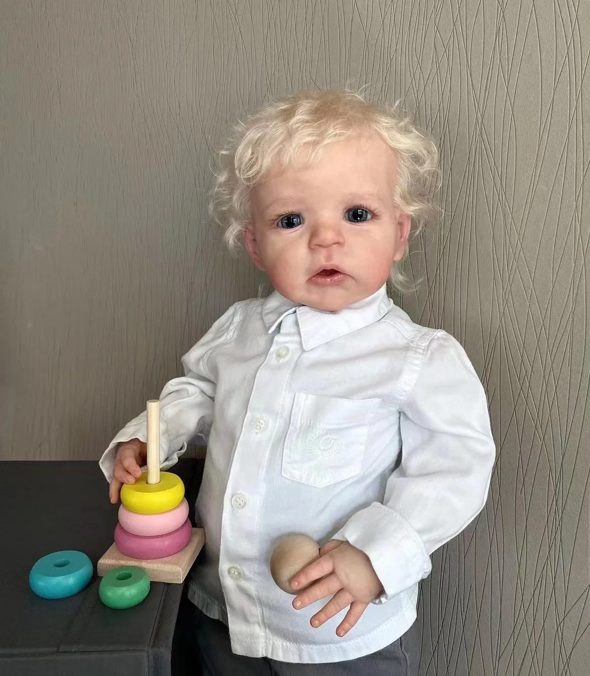 

FBBD Customized Limited Supply 25inch Reborn Baby Sandie With Hand-Rooted Curly White Hair Already Finished Doll Different Dress