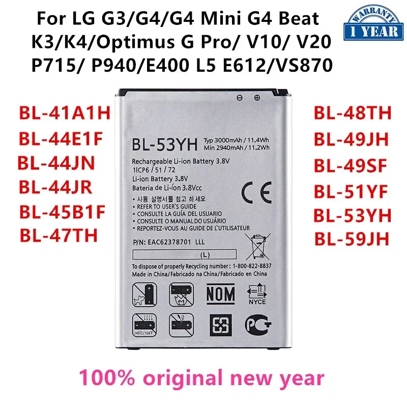 

BL-41A1H BL-44E1F BL-44JN BL-44JR BL-45B1F BL-47TH BL-48TH BL-49JH BL-49SF BL-51YF BL-53YH BL-59JH Battery For LG G3/G4/V10/V20