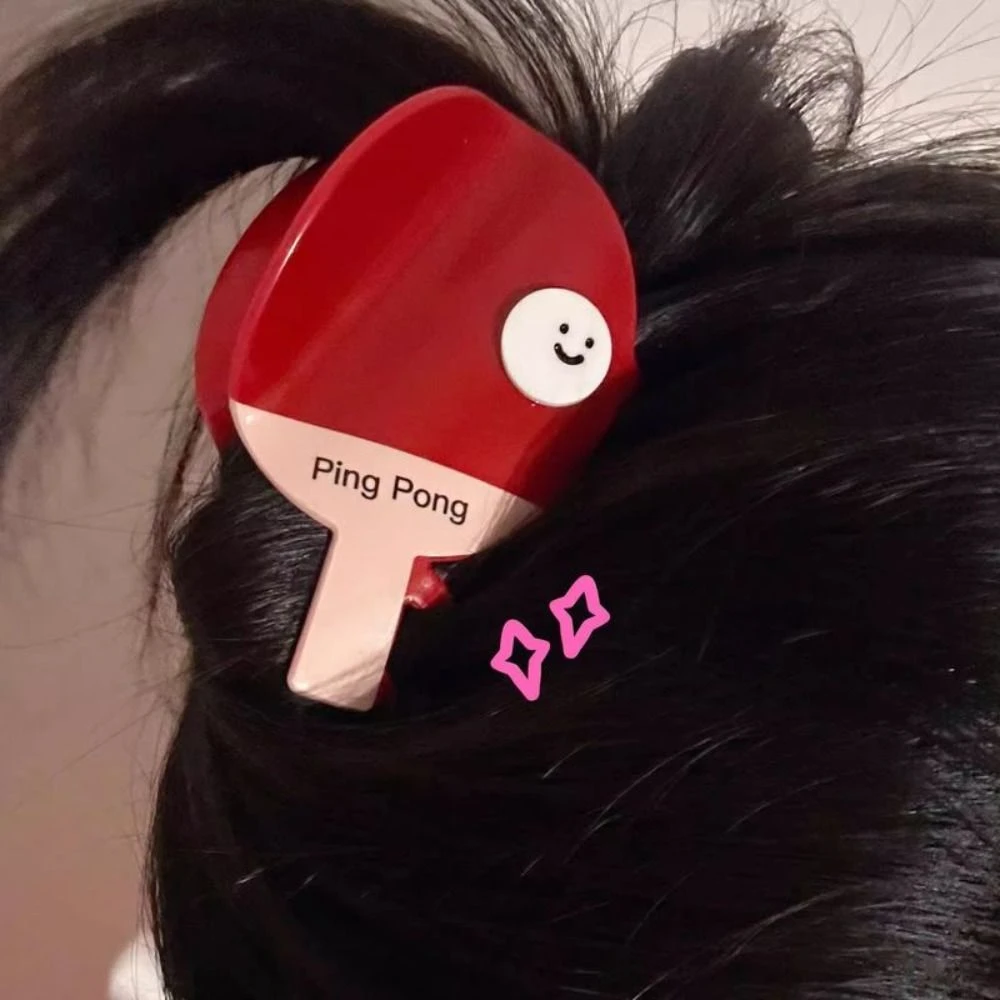 Cute Sweet Table Tennis Racket Hairpin Small Fairy Hair Claw Clip Non-Slip Cartoon Badminton Hairpin Women Decoration