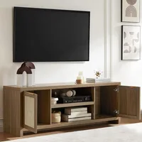 Modern Hampstead TV Stand for Living Room - Entertainment Center for 65 Inch TV with Rattan Doors Cabinet 2