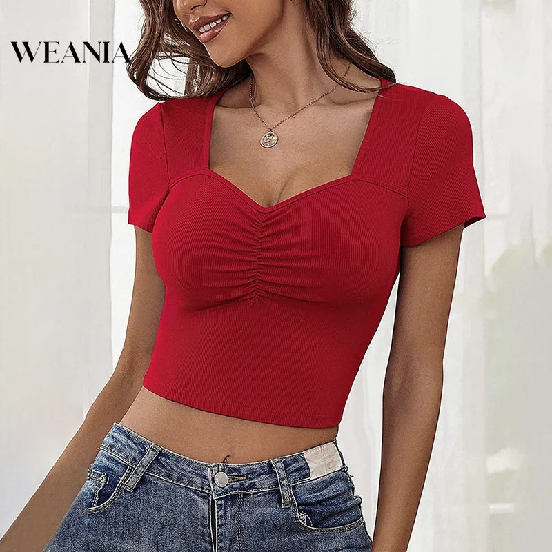 

Women European Style Solid Color Short Sleeves Cropped T-shirt