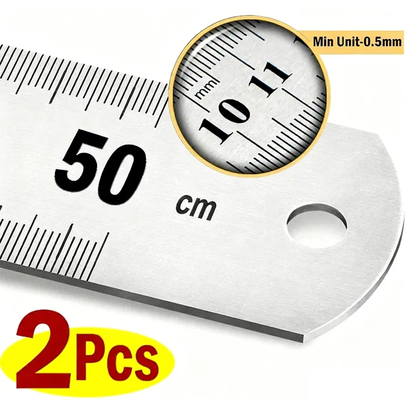 Stainless Steel Metal Straight Ruler Double Sided Precision Measuring Tool Metric Ruler 50cm DIY Drawing Centimeter Inches Scale