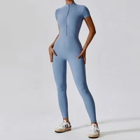 Women‘s Jumpsuits Short Sleeve Yoga Slim Fit Stretch One Piece Romper Sexy Fitness Female Black Basic Elastic Zipper Sportwears - Image 6