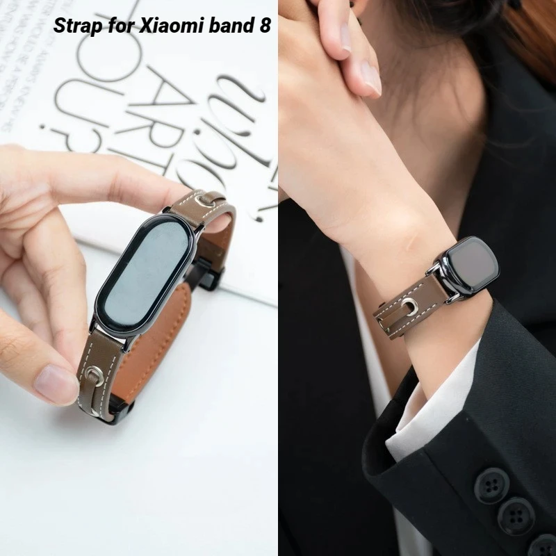 

Ремешок из натуральной кожи для Mi band 8, спортивный браслет для Xiaomi smart band 8, сменный браслет для мужчин и женщин